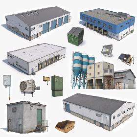 3D 5 Industrial Buildings And Props Collection